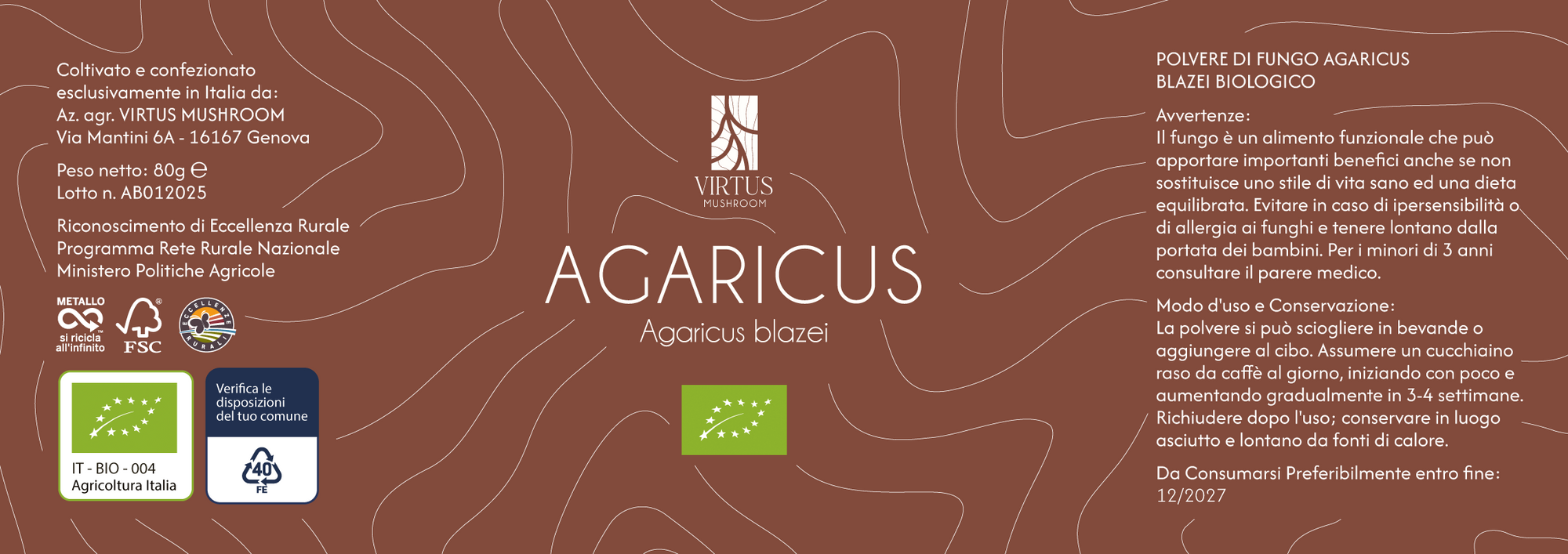 Agaricus blazei – Etichetta