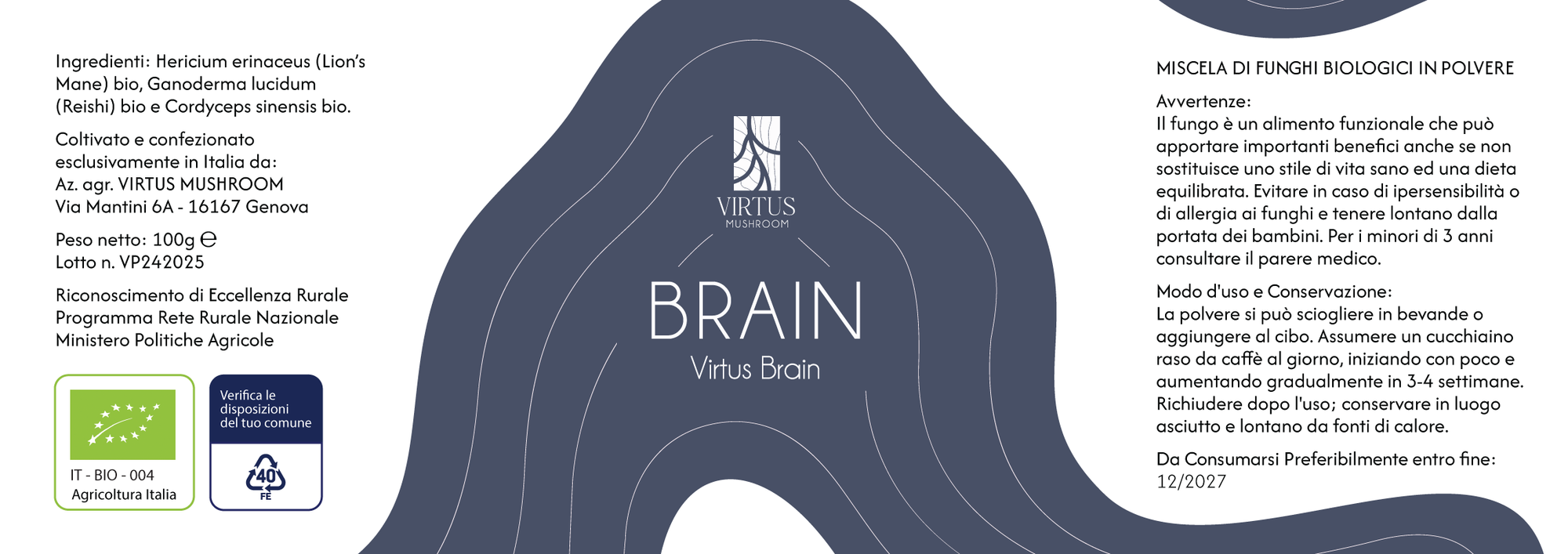 Virtus Brain – Etichetta
