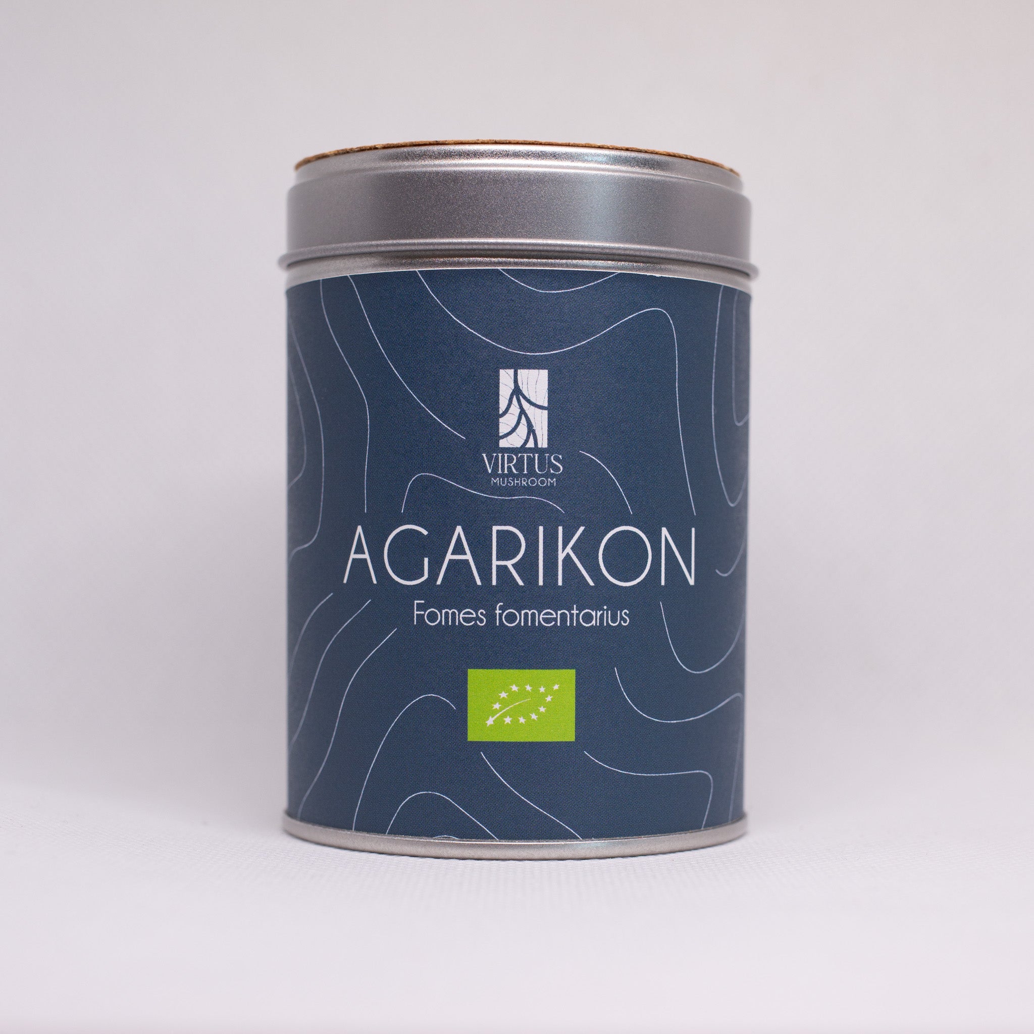 Polvere di Agarikon (Fomes fomentarius) biologico italiano, confezione su sfondo bianco - Virtus Mushroom