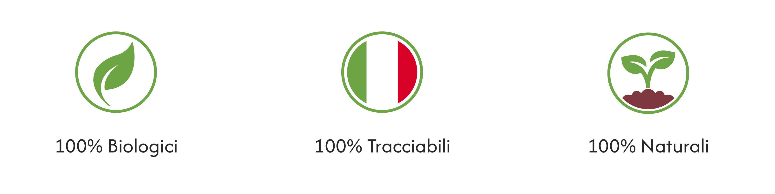 Icone Virtus Mushroom: 100% Biologici, 100% Tracciabili (bandiera italiana), 100% Naturali